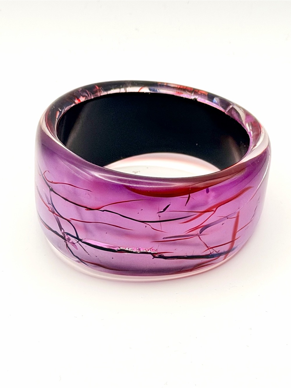 Vintage Purple Resin Bangle Bracelet with Red and Black Vein Accents